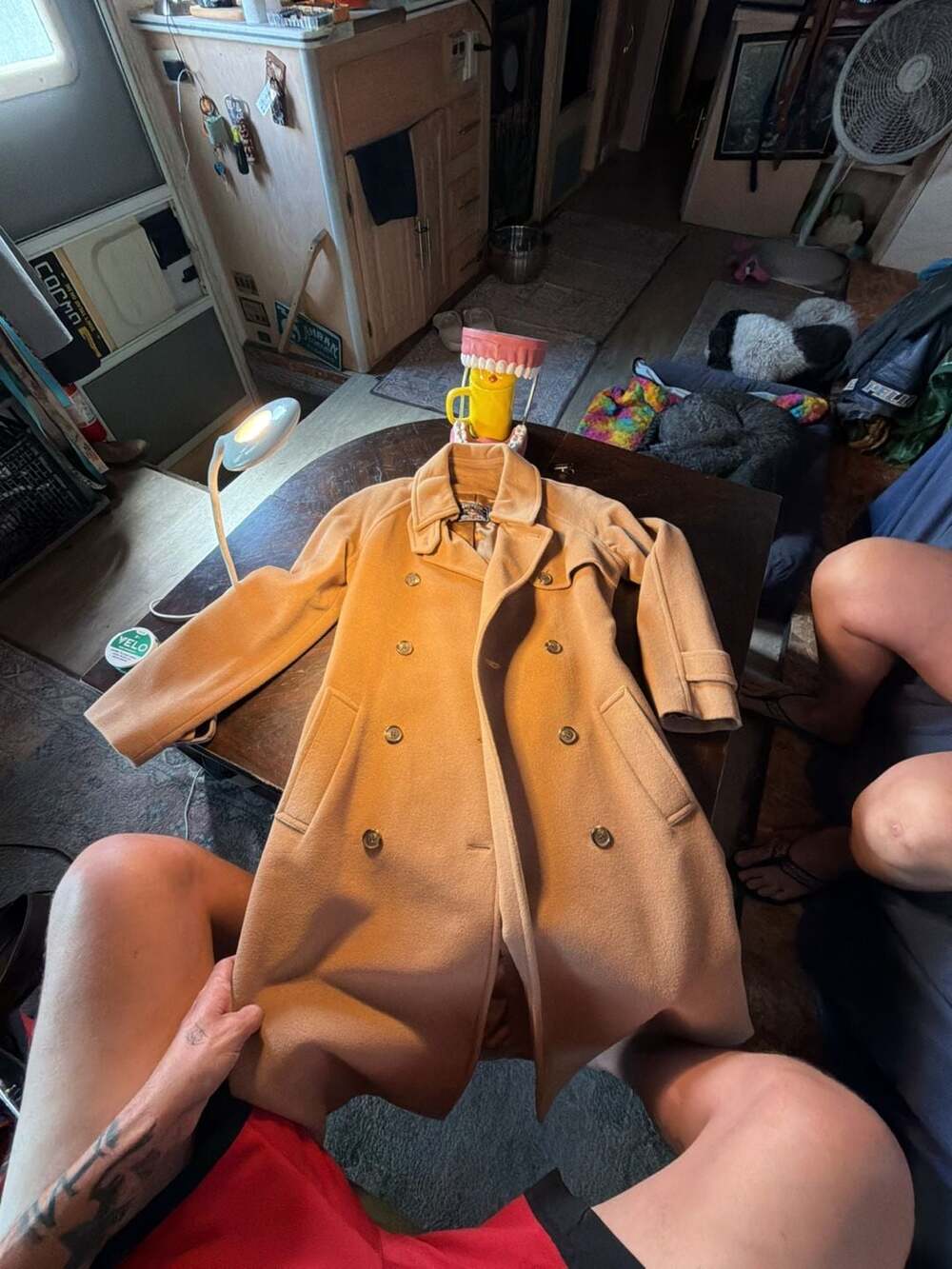 American Living Double-Breasted Trench Coat Camel Wool Blend
